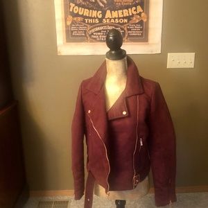 Maroon suede motorcycle jacket never worn fully lined size 8